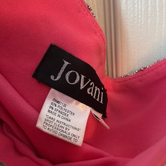 Jovani pink one shoulder dress with heavy beading and chains size 4 - Picture 4 of 9